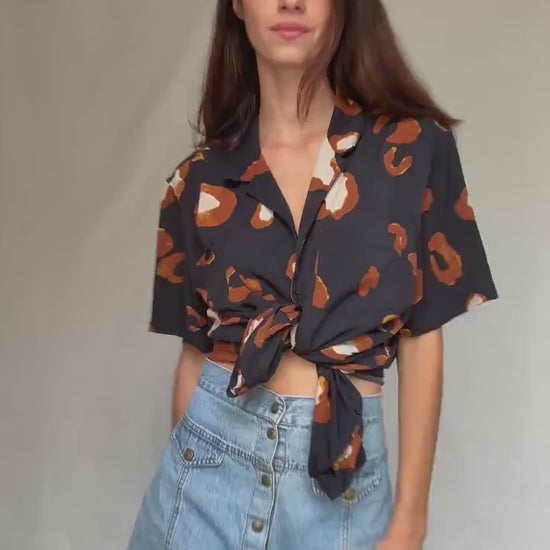 Vintage abstract print shirt,  relaxed fit button up with a bold pattern