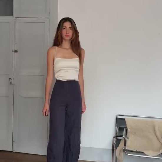 Vintage Sarah Pacini navy blue wide-leg pants – 90s avant-garde Italian designer, cotton & metal blend, size xs - S, made in Italy