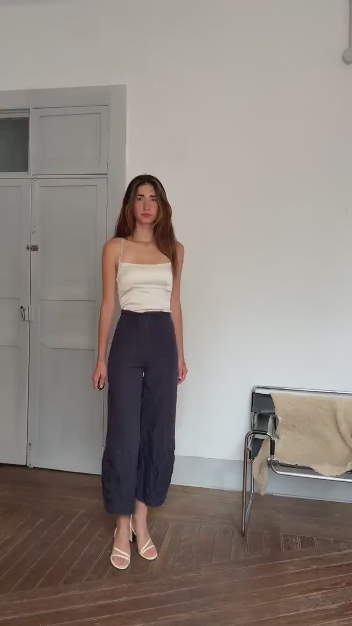 Vintage Sarah Pacini navy blue wide-leg pants – 90s avant-garde Italian designer, cotton & metal blend, size xs - S, made in Italy