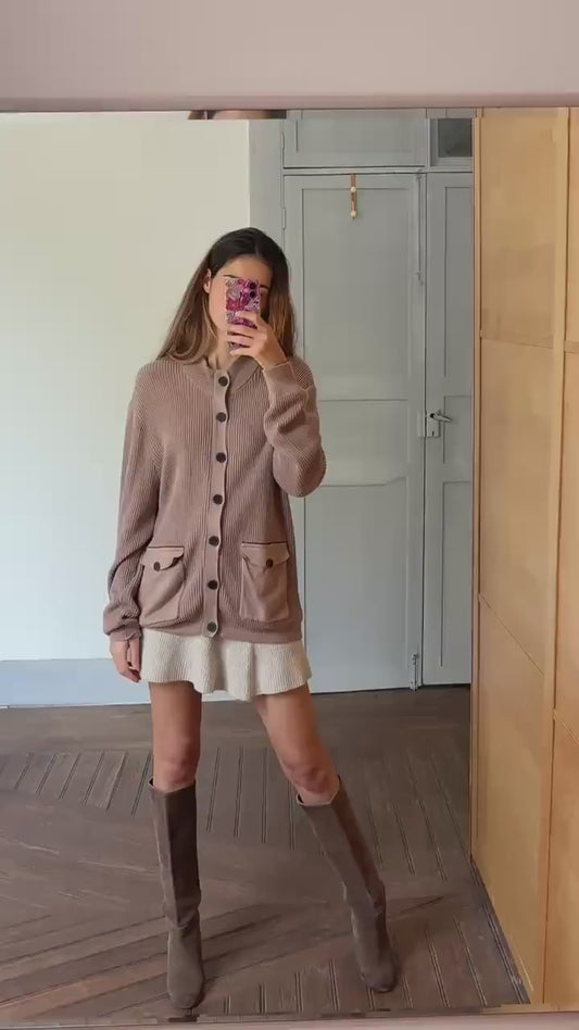 Vintage tan Emidio Tucci Luxe cardigan - Long sleeved cashmere blend light brown vest, Super soft winter knit sweater, Designer Jumper, XL