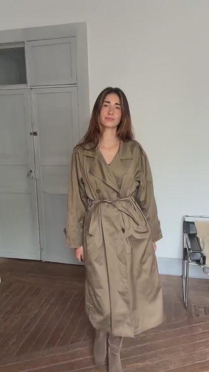 UNISEX Vintage Oversized Trench Coat – Long Brown Classic – Minimalist Fall Layer – Size M/L