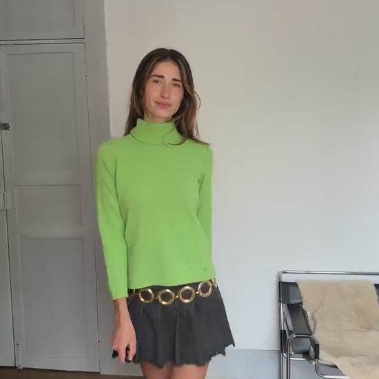Vintage Green Merino Wool Turtleneck Sweater – Y2K Cozy Knit Jumper Sustainable fashion