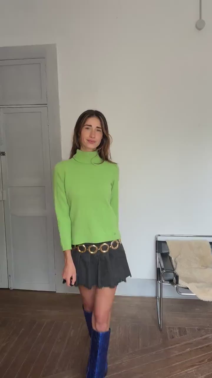Vintage Green Merino Wool Turtleneck Sweater – Y2K Cozy Knit Jumper Sustainable fashion