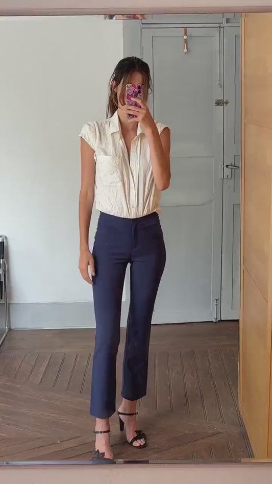 Navy high-waist tailored trousers – made in Italy – size S – elegant work or casual wear United Colors of Benetton skinny pants