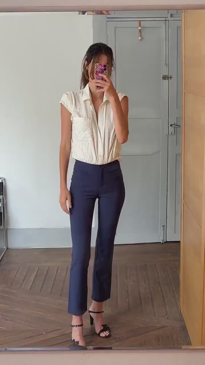 Navy high-waist tailored trousers – made in Italy – size S – elegant work or casual wear United Colors of Benetton skinny pants