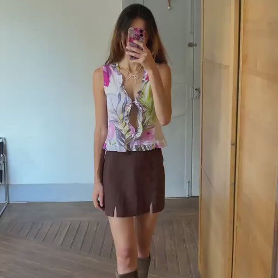 Vintage Floral Camisole – Fun & Sexy Ruffled Summer Top – Unique Minority Brand Blouse – 100% Cotton Size XS - S