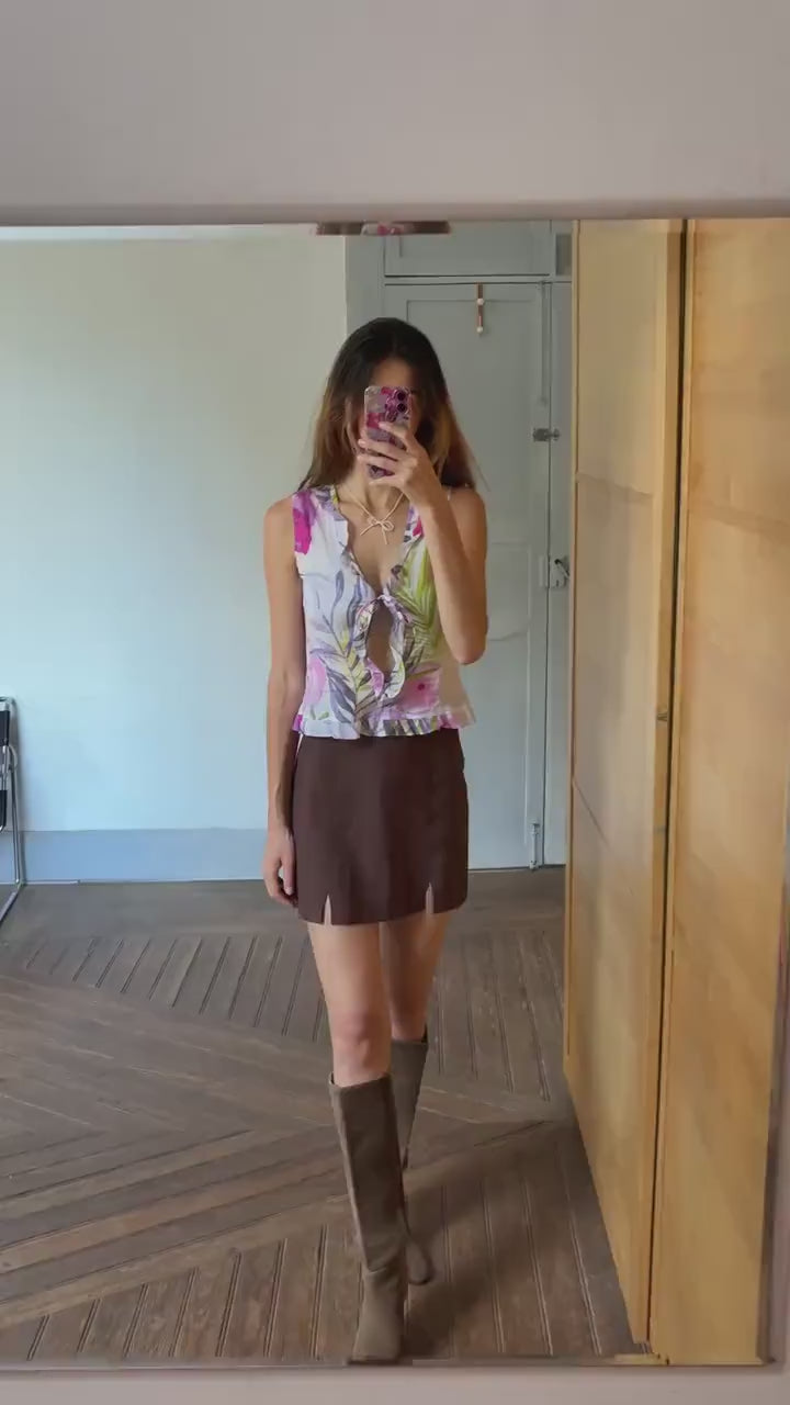 Vintage Floral Camisole – Fun & Sexy Ruffled Summer Top – Unique Minority Brand Blouse – 100% Cotton Size XS - S