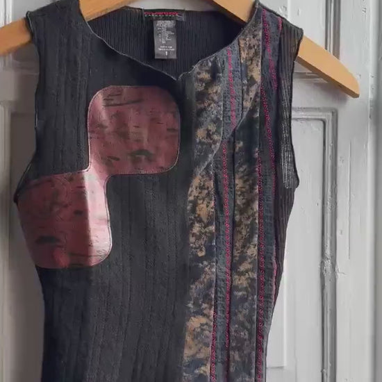 Custo Barcelona black designer camisole top, abstract patchwork, Size 1