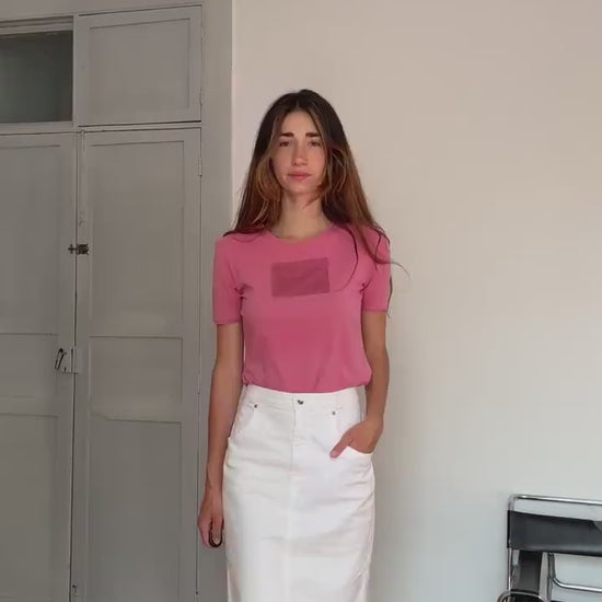 Vintage White Stretch Denim Skirt – La Strada by Sievers – Mid-Length Y2K Vibes