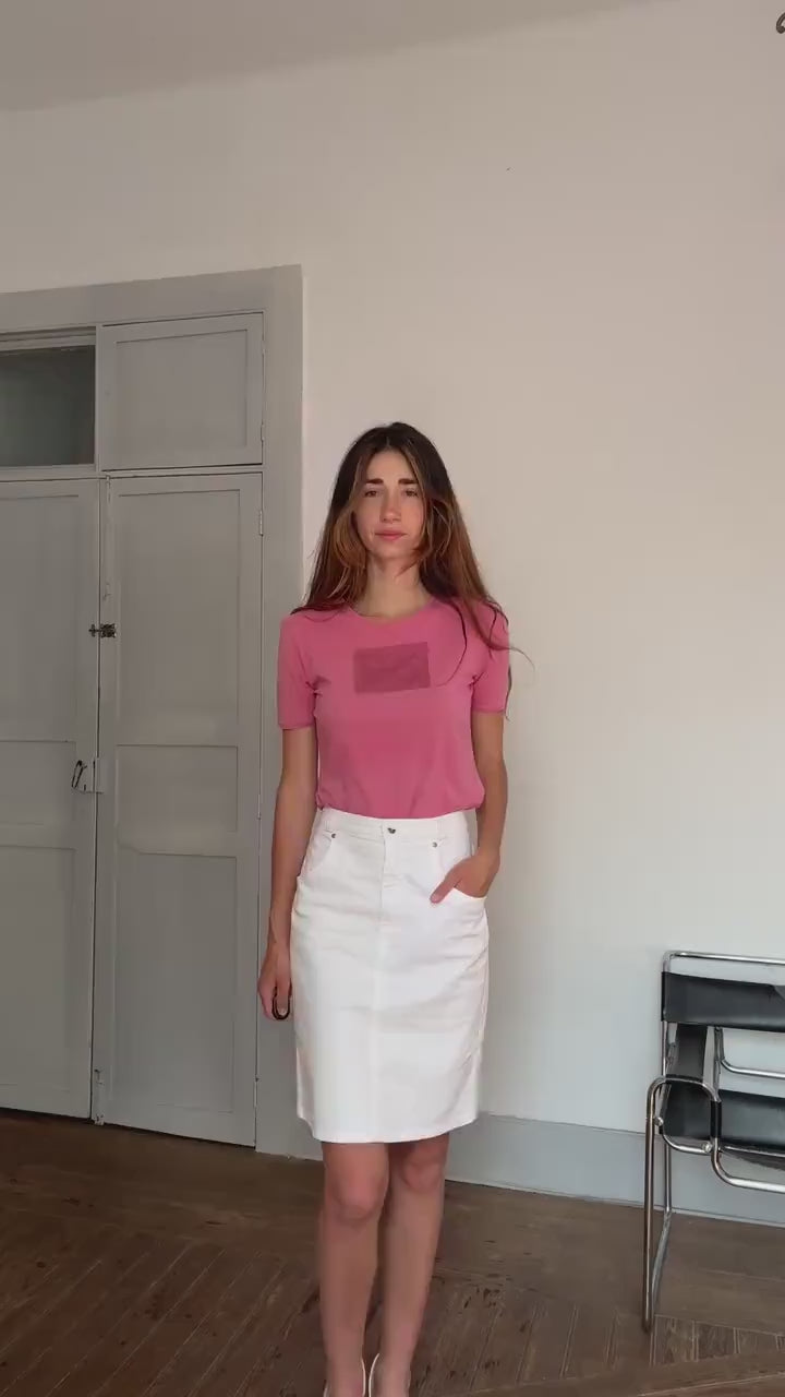 Vintage White Stretch Denim Skirt – La Strada by Sievers – Mid-Length Y2K Vibes