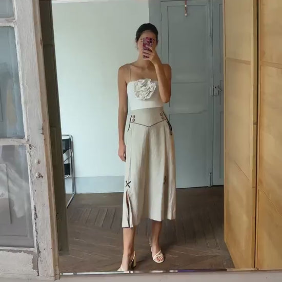 Vintage 100 % linen beige long skirt, Landhaus look high Waist skirt, Cottage core quality vintage skirt, German folklore clothing