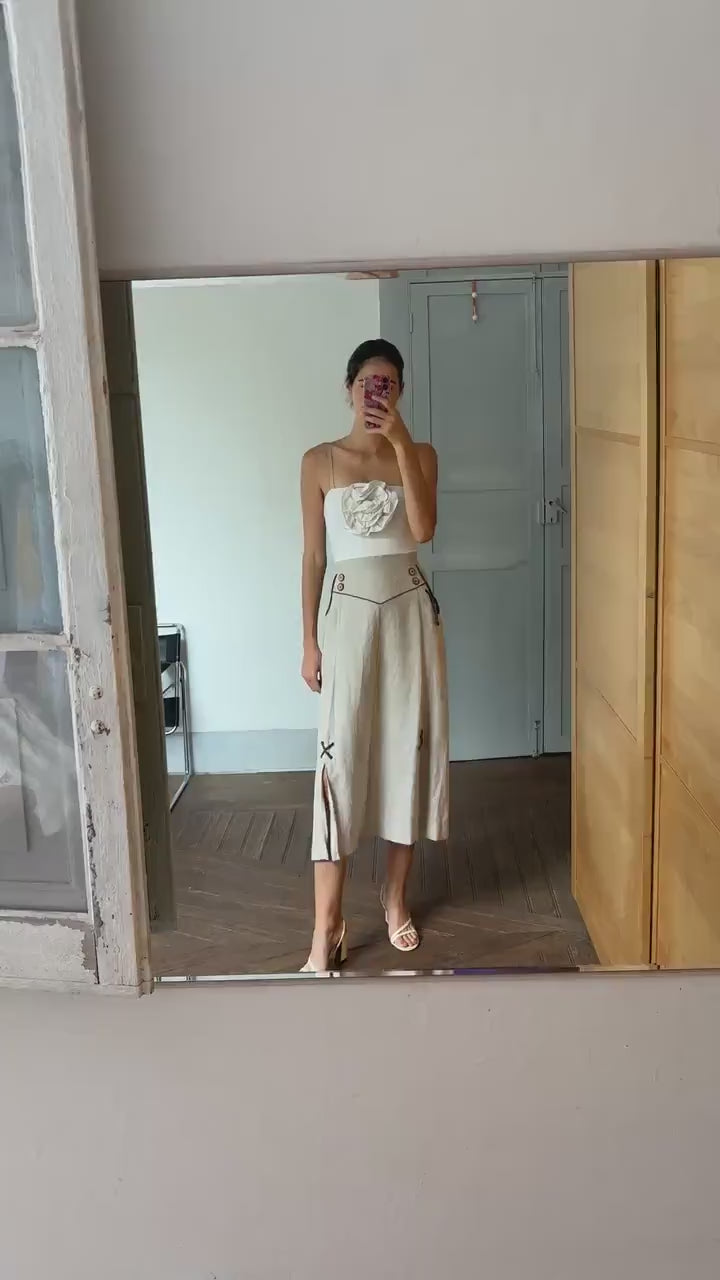 Vintage 100 % linen beige long skirt, Landhaus look high Waist skirt, Cottage core quality vintage skirt, German folklore clothing