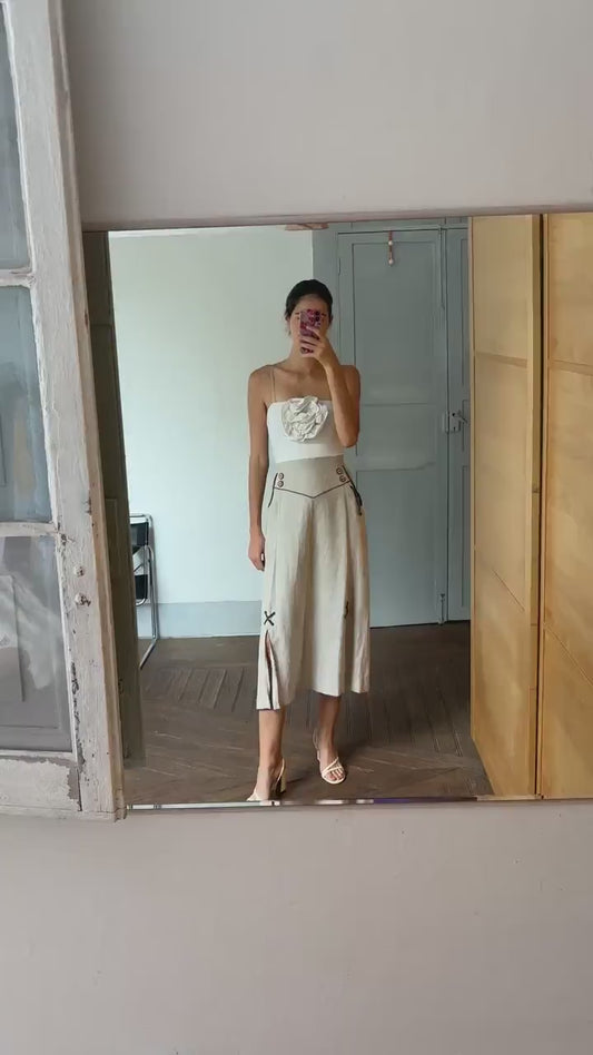 Vintage 100 % linen beige long skirt, Landhaus look high Waist skirt, Cottage core quality vintage skirt, German folklore clothing