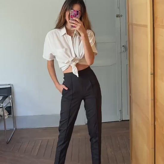 Vintage white smart men button up shirt, playful summer button down, Boxy  fit Boyfriend blouse, knot tie shirt, Dark Academia shirt