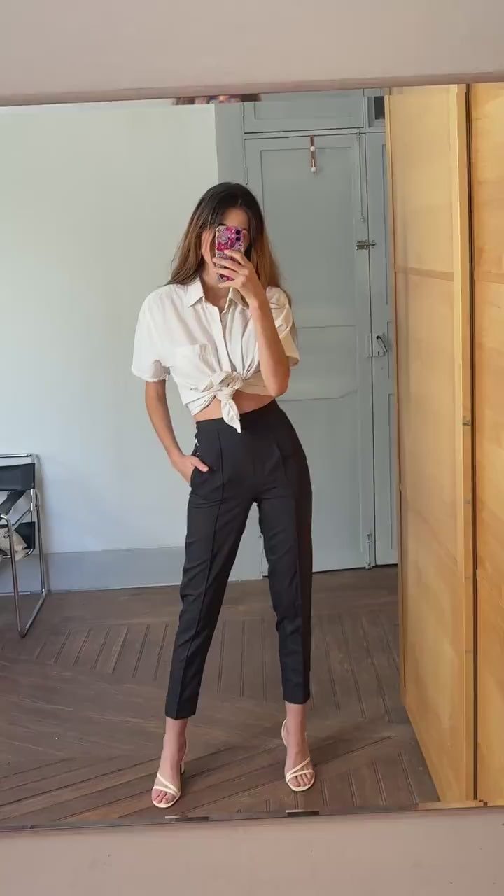 Vintage white smart men button up shirt, playful summer button down, Boxy  fit Boyfriend blouse, knot tie shirt, Dark Academia shirt