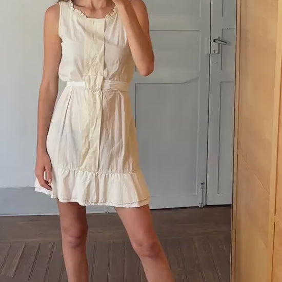 Vintage off white Adolfo Dominguez dress with waist tie, Lightweight cotton midi dress, Spanish designer summer mini