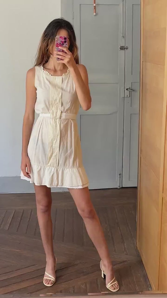 Vintage off white Adolfo Dominguez dress with waist tie, Lightweight cotton midi dress, Spanish designer summer mini