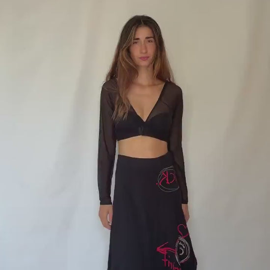 Desigual black cotton midi skirt M graffiti print Y2K style flowy asymmetrical hem 100% cotton summer skirt streetwear aesthetic