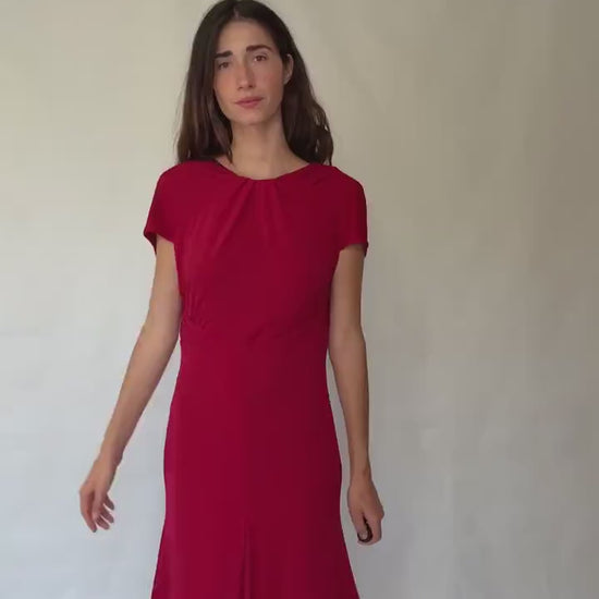 Stylish Red Dress - Stretchy with Back Zipper - Perfect for Romantic Looks - Inspired by Carolyn Bessette-Kennedy - US Size M