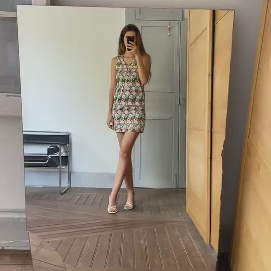 Vintage Almatrichi floral pencil dress, Floral short summer dress, Cute tight pencil dress