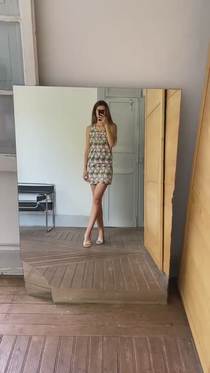 Vintage Almatrichi floral pencil dress, Floral short summer dress, Cute tight pencil dress