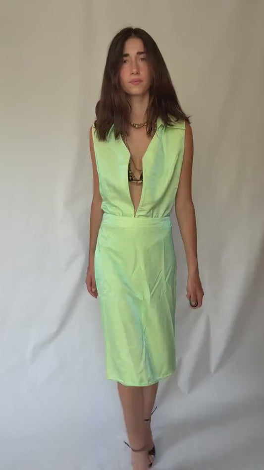 Vintage El Corte Ingles green set, relaxed fit, front zipper on top, shiny sparkly fabric, retro_90s stevie nicks, US XL