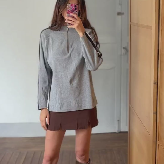 Vintage adolfo dominguez quarter-zip jumper | sporty grey knit pullover | minimalist striped sleeve sweatshirt | size m-l