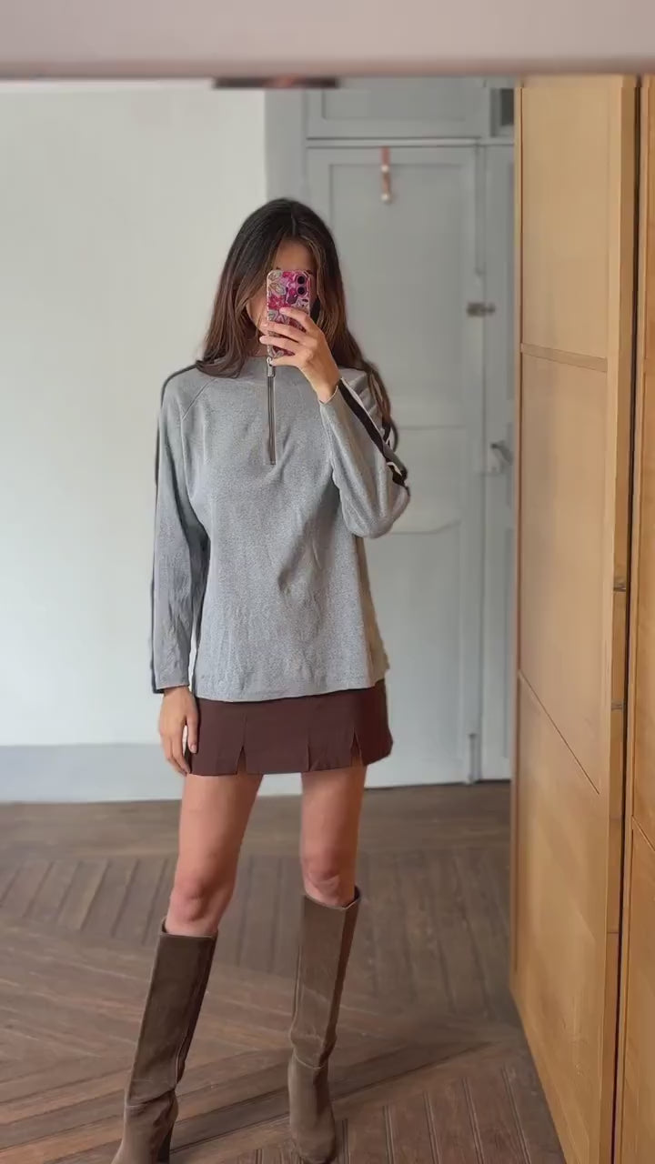 Vintage adolfo dominguez quarter-zip jumper | sporty grey knit pullover | minimalist striped sleeve sweatshirt | size m-l