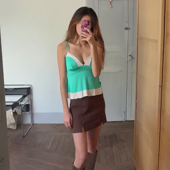 Vintage Moschino Jeans tank top, Colourful green camisole, Sexy open neckline, Secondhand branded designer wear, S