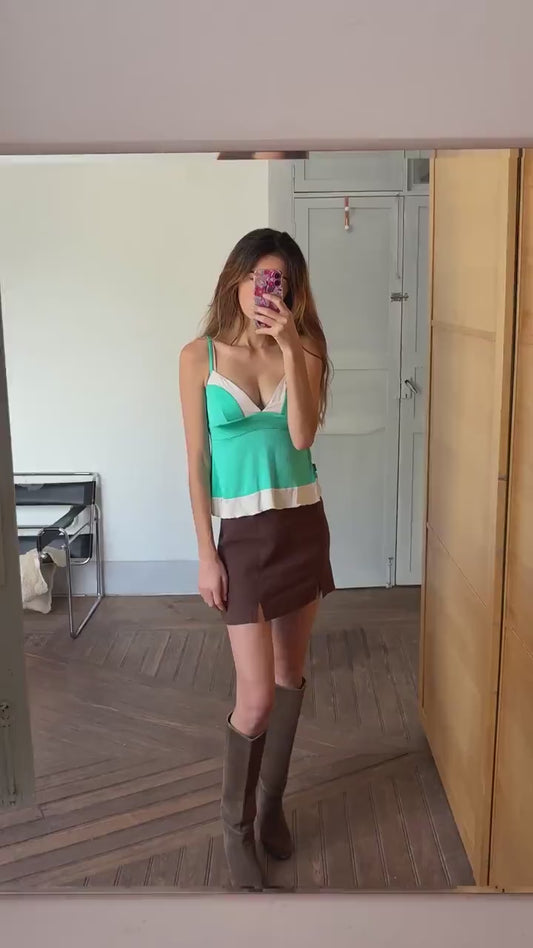 Vintage Moschino Jeans tank top, Colourful green camisole, Sexy open neckline, Secondhand branded designer wear, S