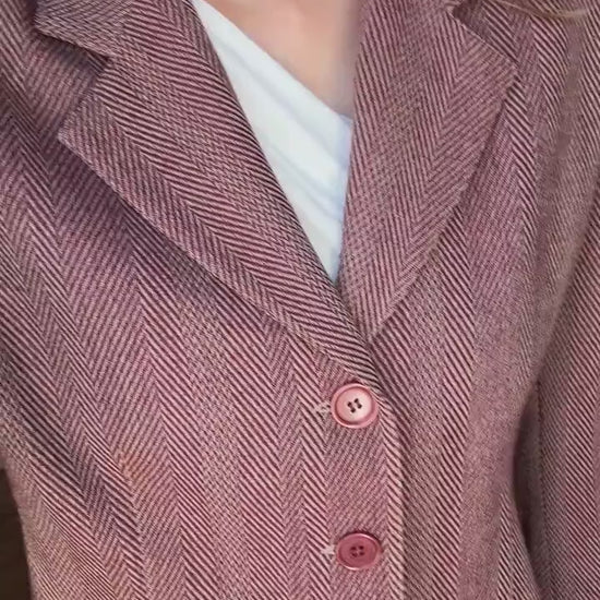 Light academia oversized jacket, Carla for El Corte Inglés, red & beige jacket, librarian outfit, Smart clothing style