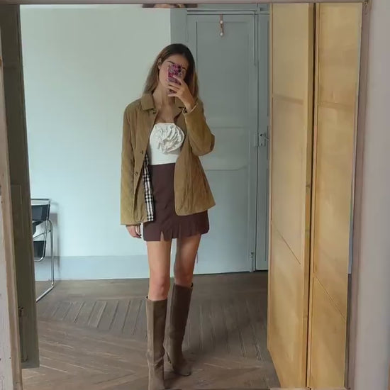 Vintage Burberry London puffer jacket, Tan designer bomber coat,