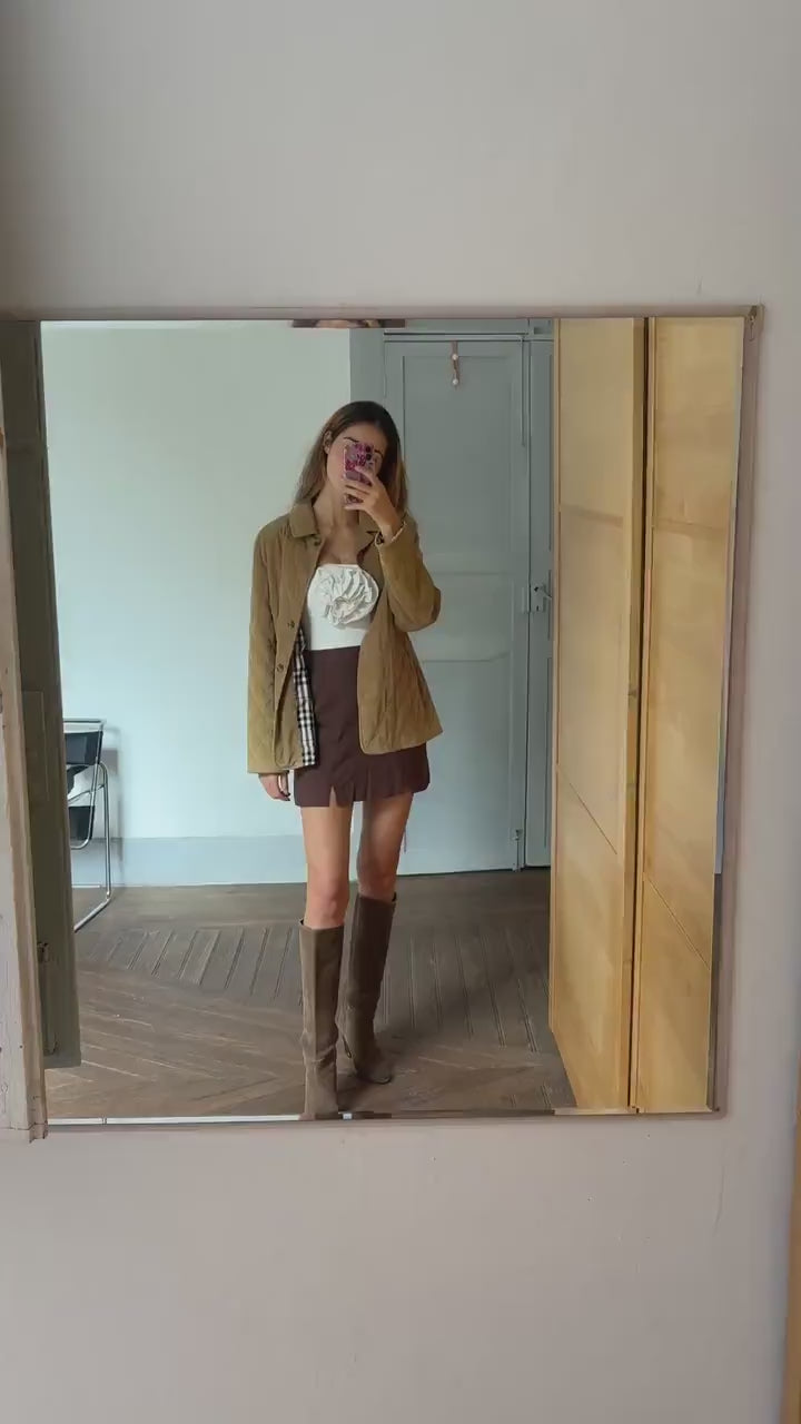 Vintage Burberry London puffer jacket, Tan designer bomber coat,