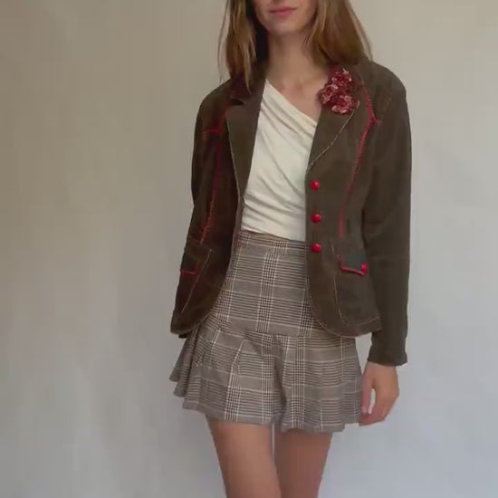 Vintage Corduroy Blazer with Red Details – Jota Mas Ge Jeans – Size EU 46 / US 14