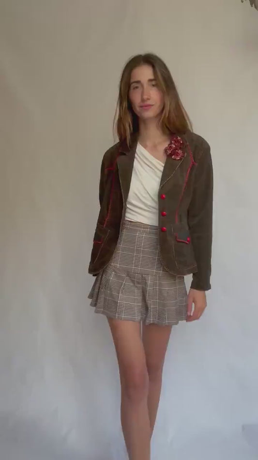 Vintage Corduroy Blazer with Red Details – Jota Mas Ge Jeans – Size EU 46 / US 14