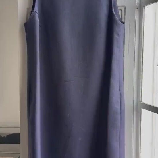 Moschino navy pure wool blue a-line dress, sleeveless elegant formal wear, size 10