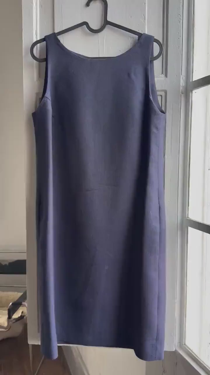 Moschino navy pure wool blue a-line dress, sleeveless elegant formal wear, size 10