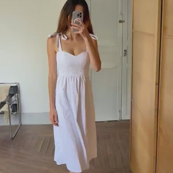White summer dress,  Minimalist romantic beach outfit, Cute strappy midi dress, Sustainable recycled maxi dress, Size S - M