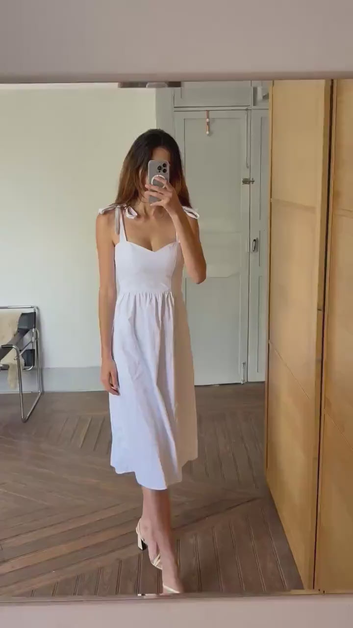 White summer dress,  Minimalist romantic beach outfit, Cute strappy midi dress, Sustainable recycled maxi dress, Size S - M
