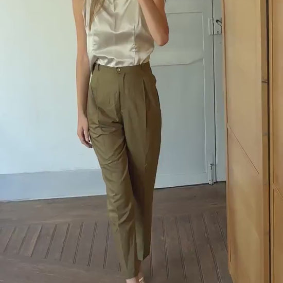 Vintage Italian Wool Trousers by I Blues – High-Waisted Green Tailored Pants, Made in Italy, IT 48