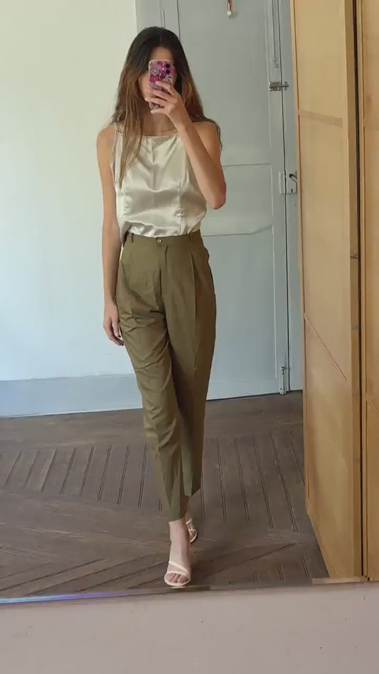 Vintage Italian Wool Trousers by I Blues – High-Waisted Green Tailored Pants, Made in Italy, IT 48