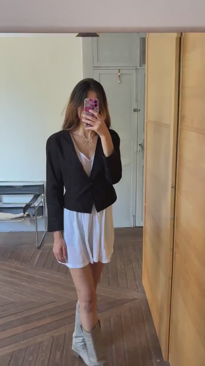 Vintage black woman blazer, Mezzanino tailored cropped jacket,  minimalist chic vest, size S