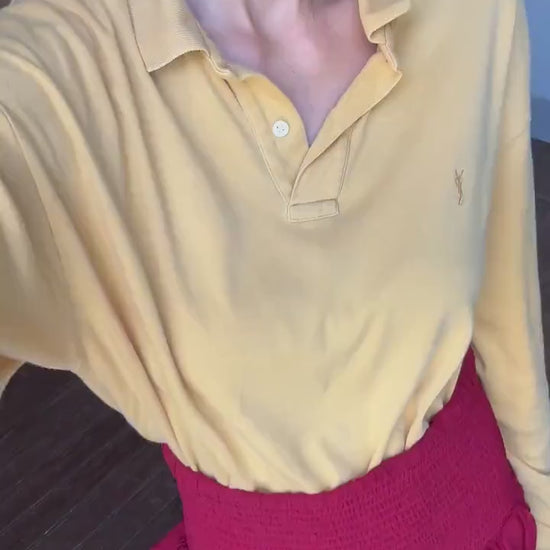 vintage Yves Saint Laurent long sleeve polo shirt, Diffusion Hommes 100% cotton YSL top, mustard yellow size L