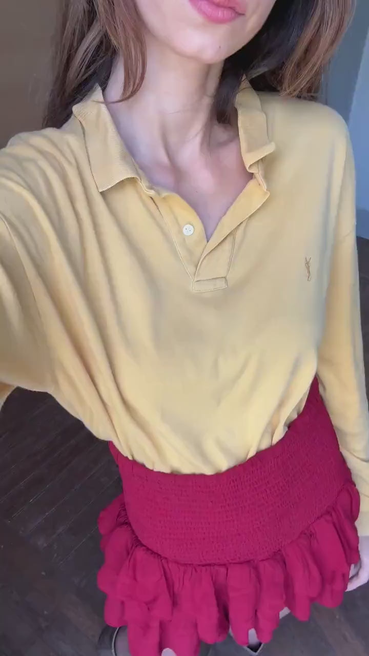 vintage Yves Saint Laurent long sleeve polo shirt, Diffusion Hommes 100% cotton YSL top, mustard yellow size L