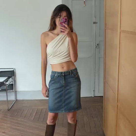 Vintage Diesel Denim Skirt – Y2K 90s Aesthetic, Stretch Denim, Mid-Length, Size EU 42 / UK 14 / US 10
