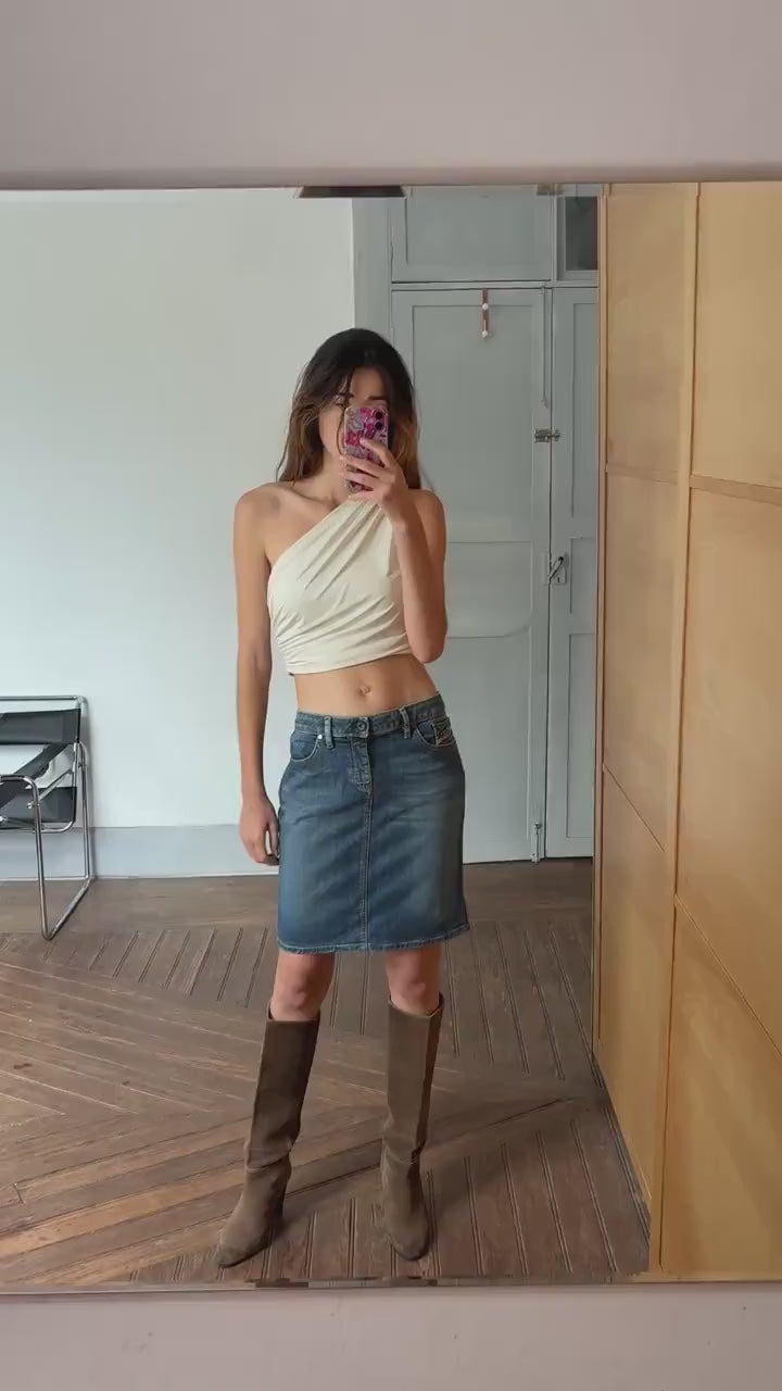 Vintage Diesel Denim Skirt – Y2K 90s Aesthetic, Stretch Denim, Mid-Length, Size EU 42 / UK 14 / US 10