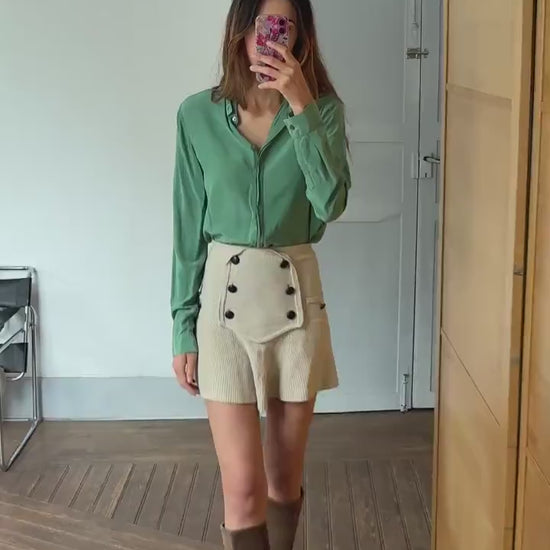 Vintage Filippa K 100% Silk Button-Down Shirt in Sage Green, Size M, Elegant Classic Long Sleeve Blouse, Minimalist Chic Workwear Shirt