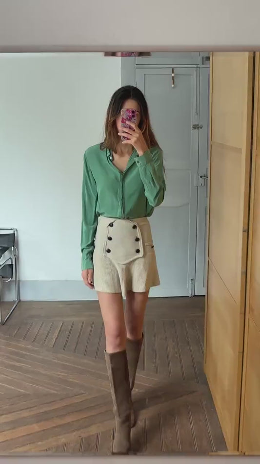 Vintage Filippa K 100% Silk Button-Down Shirt in Sage Green, Size M, Elegant Classic Long Sleeve Blouse, Minimalist Chic Workwear Shirt