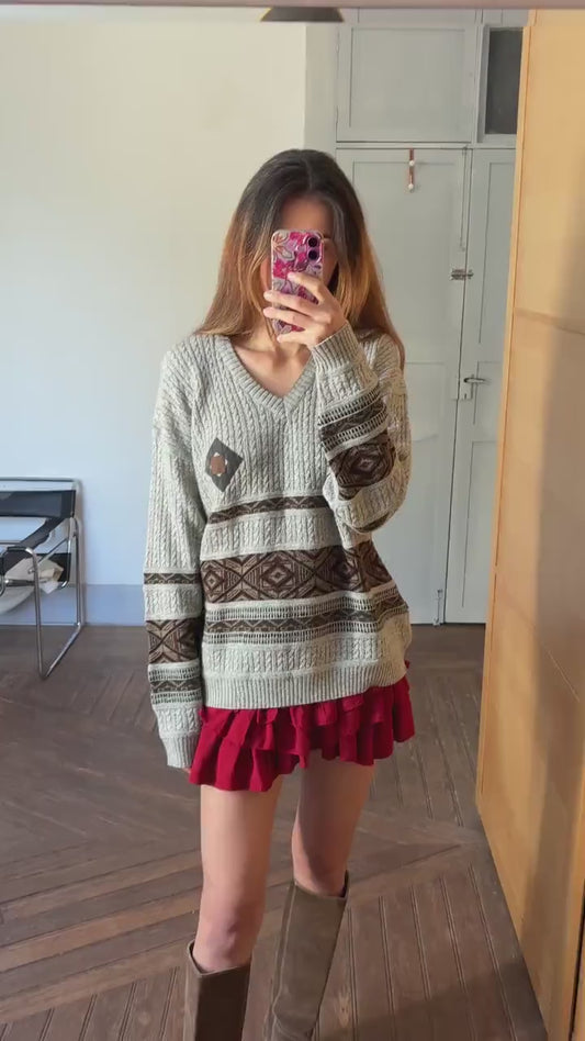 True Vintage light grey jumper by Surf Club, Wool and alpaca blend v neck pullover, Made in Italy retro knit vest